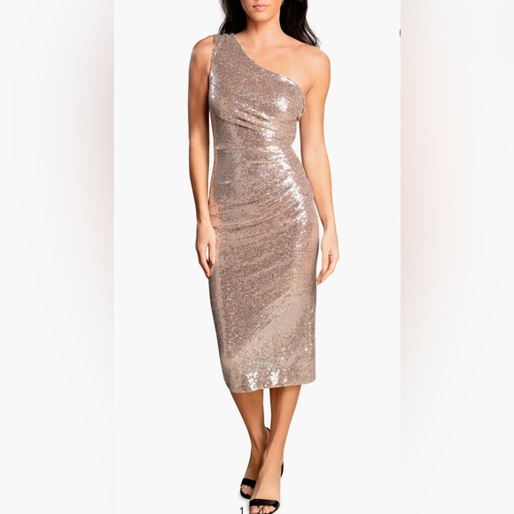 [ DRESS THE POPULATION ] Martine One Shoulder Sequin  Cocktail Dress : XXL : NWT - Picture 1 of 14